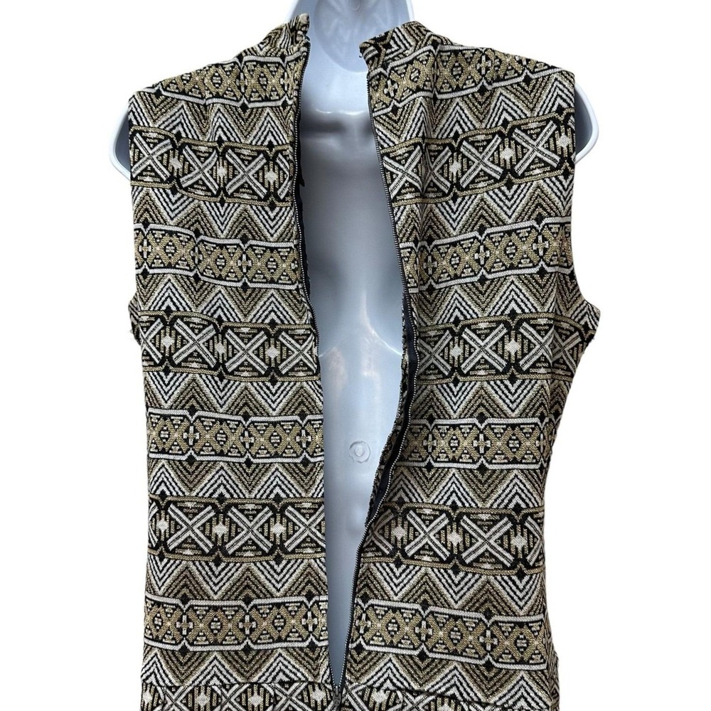 Vintage Barron London Gold Metallic Geometric Knit Drop Waist Pleated Dress 14 - Picture 3 of 13